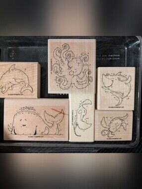 Stampin Up Ocean Animals Theme Whale Dolphin Stamp Set Card Craft Retired 2006